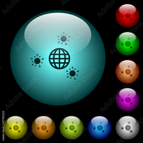 Pandemic icons in color illuminated glass buttons