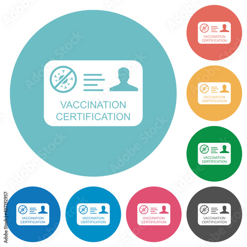 Vaccination certification flat round icons