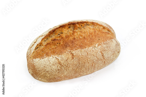 Whole wheat unleavened bread with bran on a white background