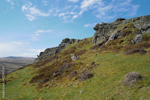 Foel Drygarn - bronze age burial stone carns, surrounded by the remains of an iron age hill fort in the Preseli Hills, Pembrokeshire.