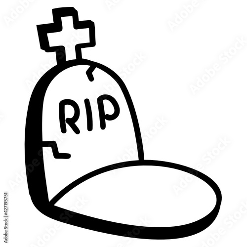 
Hand drawn vector design of tombstone icon

