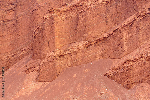 Close up of a natural rock wall in the Quebrada de las Conchas