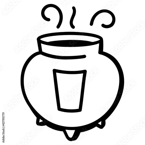 
A hand drawn vector design of burning incense urn 

