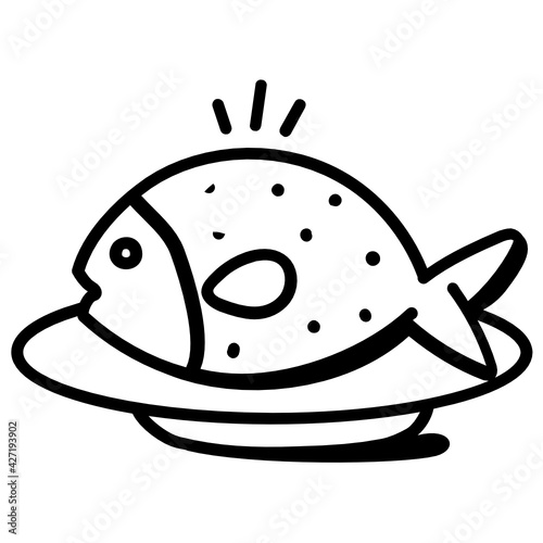 
A seafood icon, hand drawn design of fish

