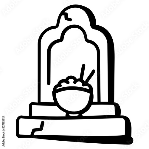 
A trendy vector design of burning incense pot on garve, concept of sacrificial offering 

