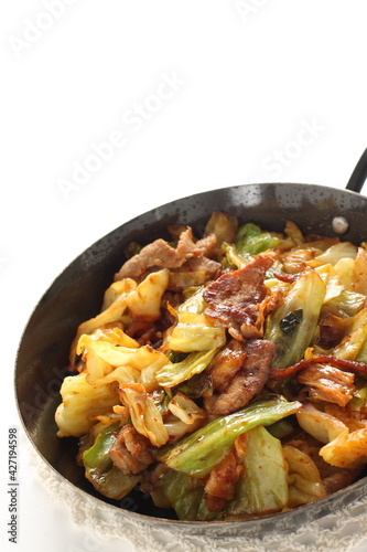 Chinese food, homemade cabbage and pork stir fried