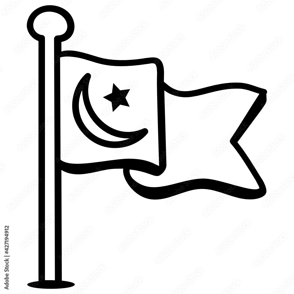 Fototapeta premium Fluttering pakistan flag in a doodle icon