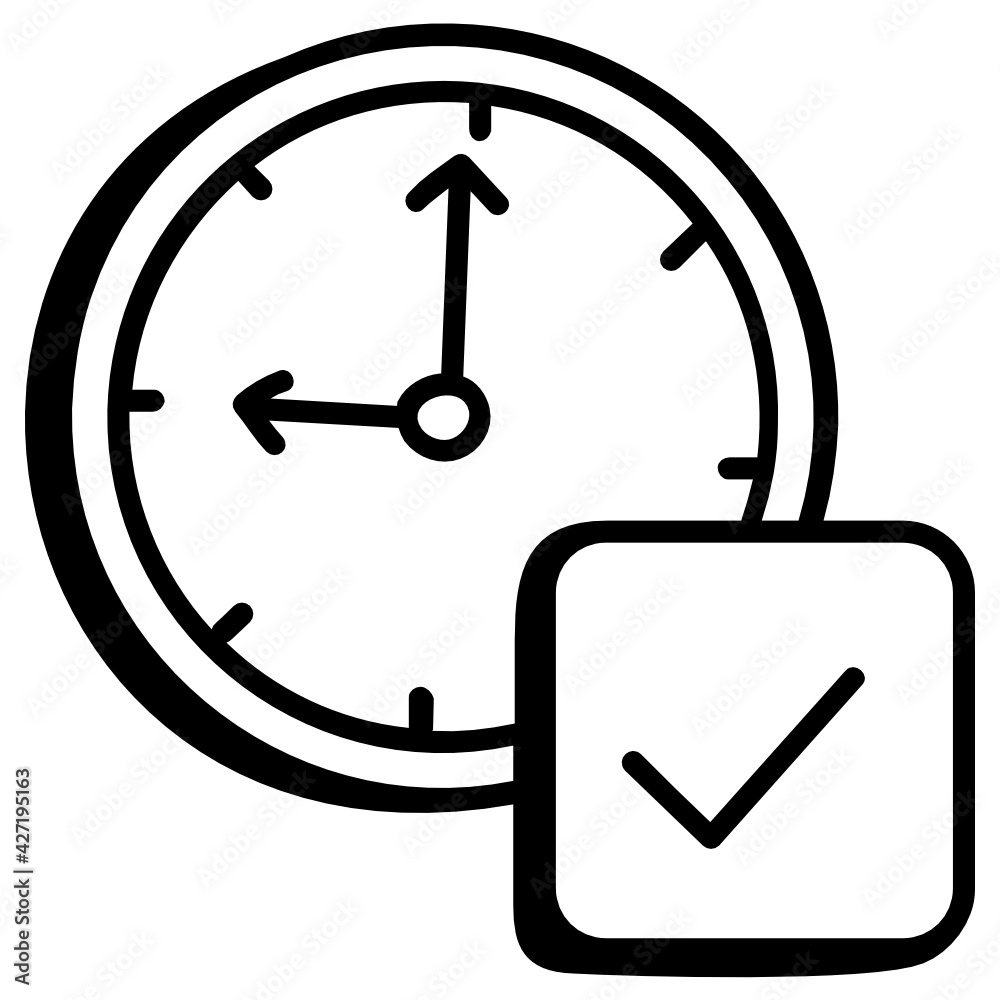 Tick with clock, doodle icon of verified time
Tick with clock, doodle icon of verified time