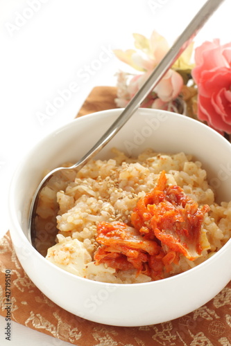Korean food, Kimchi and congee with sesame 