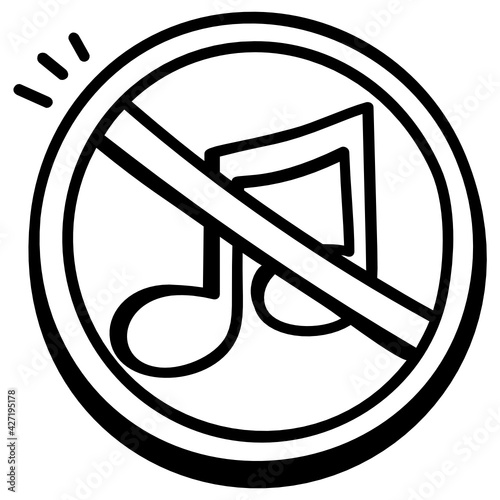 
No music, ban music doodle icon

