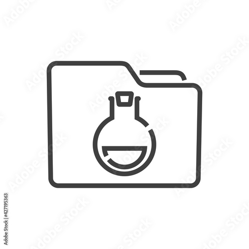 Icono laboratorio de química. Carpeta con probeta de cristal con lineas de color gris
