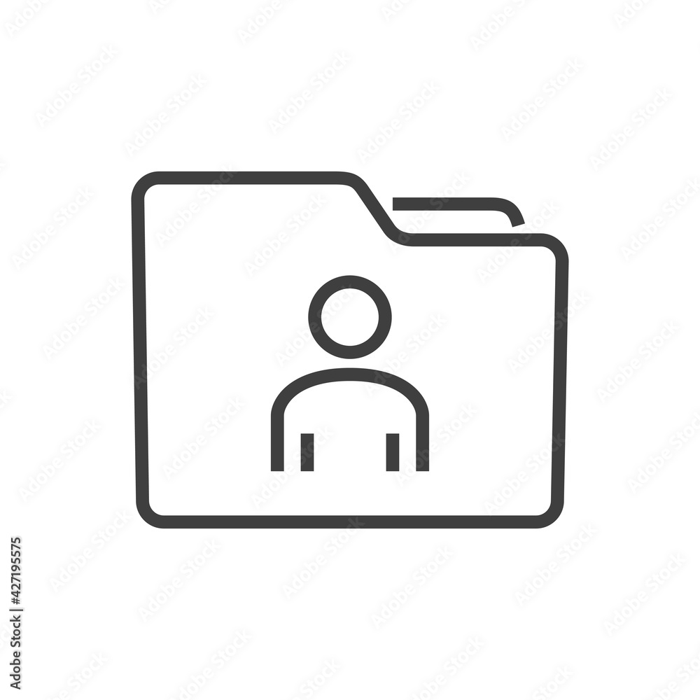Icono información usuario. Carpeta con persona con lineas en color gris Icono información usuario. Carpeta con persona con lineas en color gris