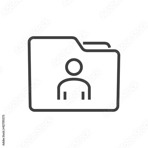 Icono información usuario. Carpeta con persona con lineas en color gris