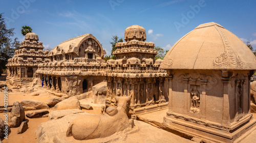 Exclusive Monolithic - Five Rathas are UNESCO's World Heritage Site located at Great South Indian architecture, Tamil Nadu, Mamallapuram, or Mahabalipuram