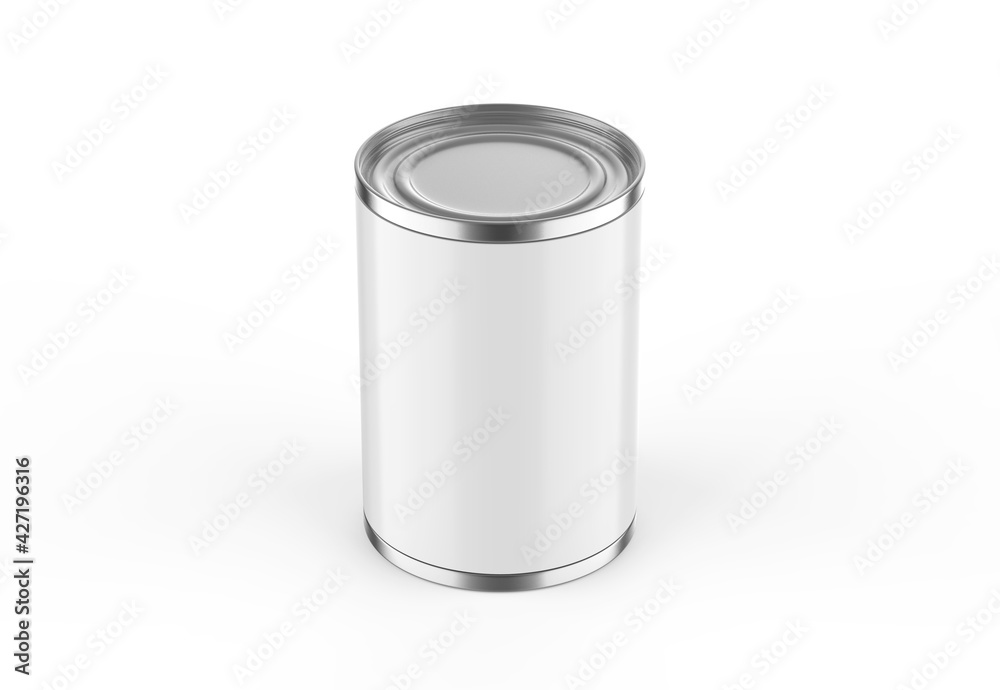 Metallic food tin can mockup template for fish, beans, meat, corns, peas and vegetables. Steel tin jar mockup for design presentation, 3d illustration Metallic food tin can mockup template for fish, beans, meat, corns, peas and vegetables. Steel tin jar mockup for design presentation, 3d illustration