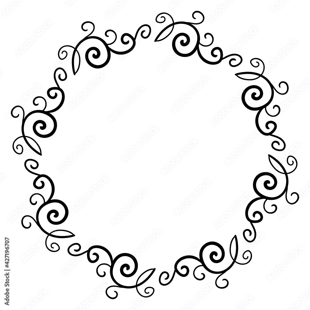 Hand drawn vector frame with black curls ans swirls isolated on white background. Hand drawn vector frame with black curls ans swirls isolated on white background.