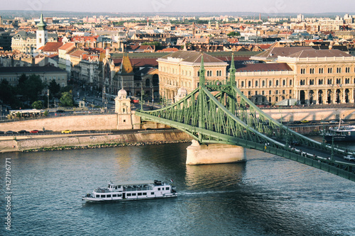 Budapest, Hungary - Beautiful Liberty Bridge. Vintage photography