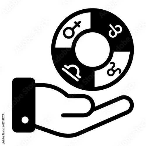 
Astrology wheel in hand, glyph icon of horoscope care

