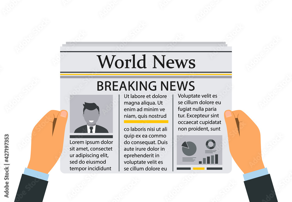 man's hands are holding a newspaper with daily breaking news. man's hands are holding a newspaper with daily breaking news.