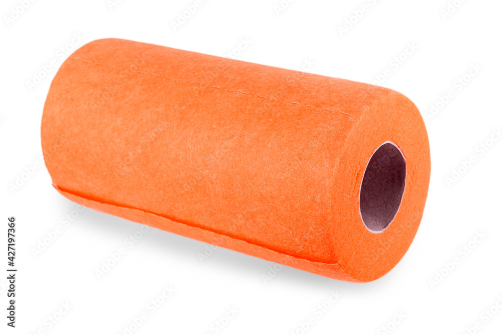 Obraz premium Top view of red felt fabric roll isolated on white.