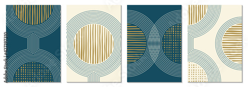 Abstract art background set with geometric shapes. Minimal design with circles and lines. Contemporary poster, modern graphic, trendy cover, print or wallpaper design template.