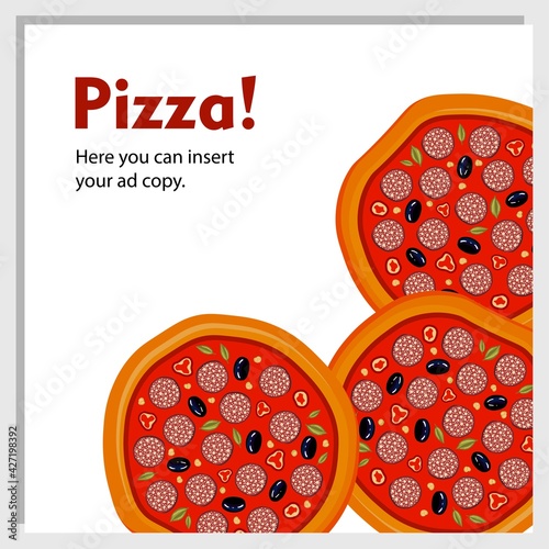 Pizza poster. Menu for pizzeria template. Vector illustration. Italian pizza