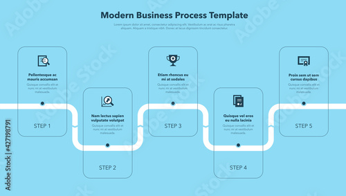 Modern business process template with 5 steps - blue version. Easy to use for your website or presentation. photo