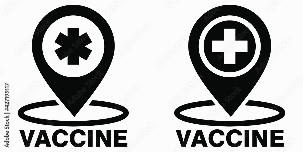 Obraz premium Vaccine and location icon. Syringe sign. The location of the hospital. Vector icon.