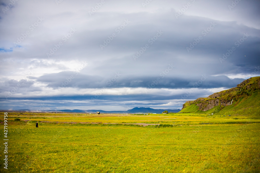 Summer landscape in Seljalandsfoss waterfall, Southern Iceland, Europe