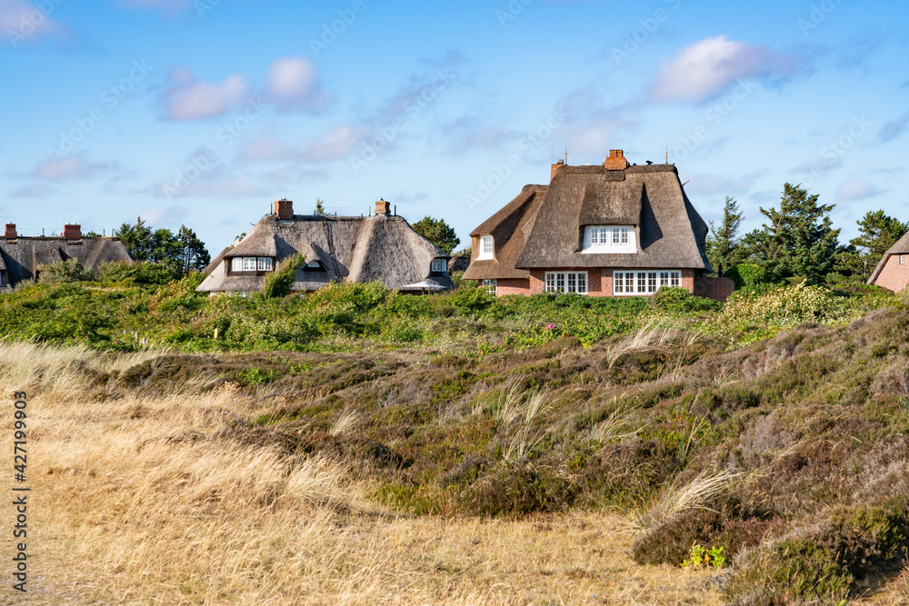 Traditional thatched roof houses on the island of Sylt, Schleswig-Holstein, Germany
