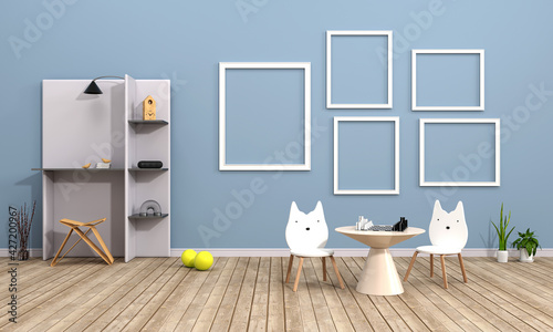 Kid living room and frames for mockup, 3D rendering