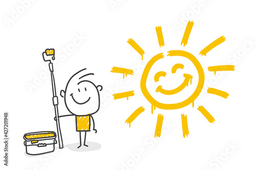 Strichfiguren / Strichmännchen: Sonne, Sommer, anstreichen, Umzug, renovieren. (Nr. 598)	