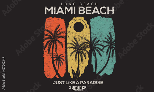 Hand brush and palm tree retro design. miami long beach artwork for apparel and others.