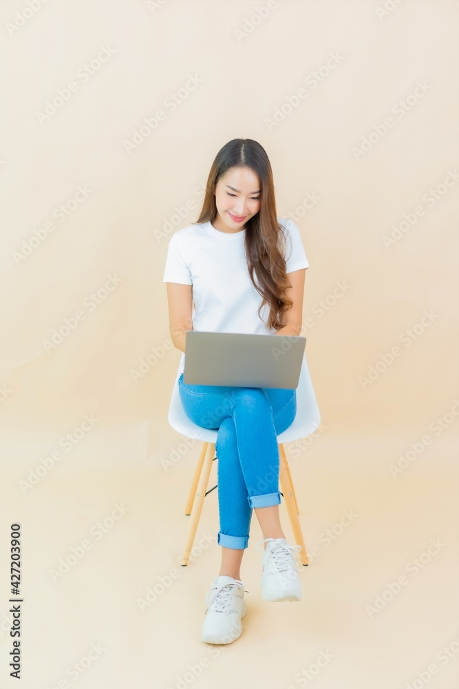 Portrait beautiful young asian woman use computer laptop Portrait beautiful young asian woman use computer laptop