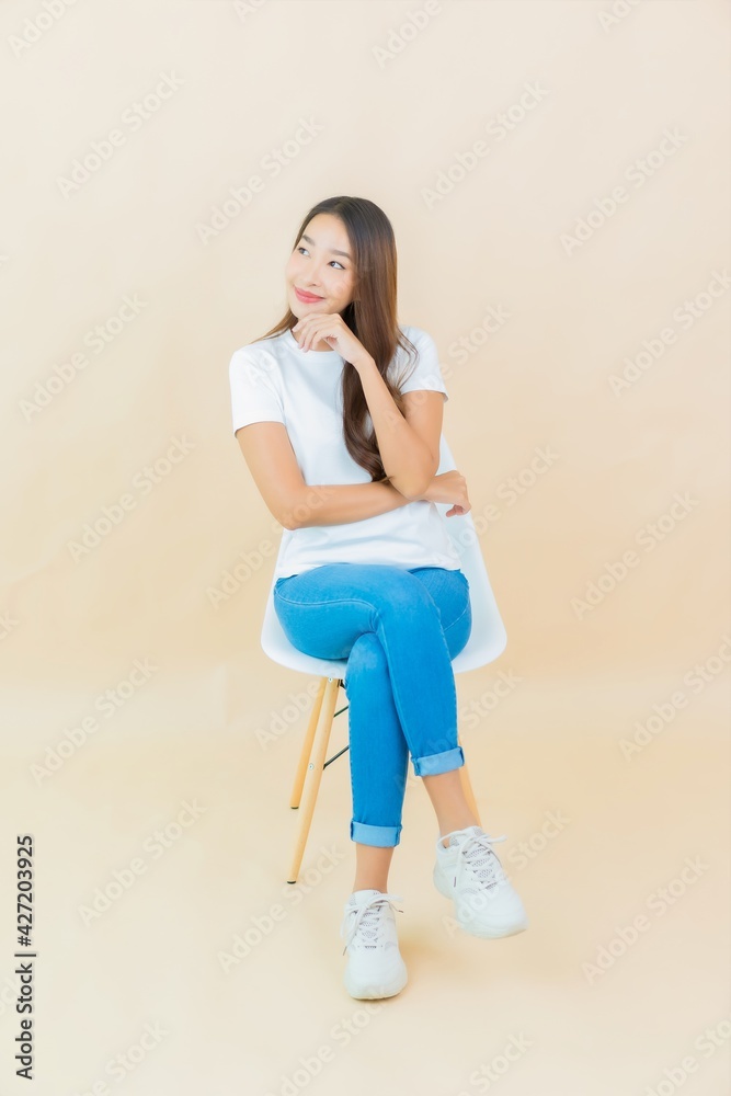 Portrait beautiful young asian woman smile with action Portrait beautiful young asian woman smile with action