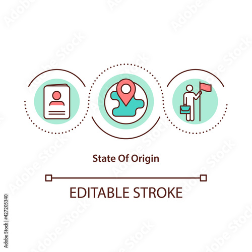 State of origin concept icon. Country of birth. Nationality and citizenship. Migrant workers rights idea thin line illustration. Vector isolated outline RGB color drawing. Editable stroke