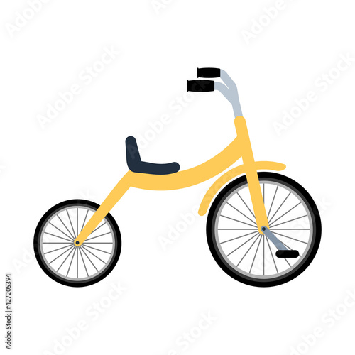 Kid tricycle yellow. Flat style. Vector illustration on white isolated background.
