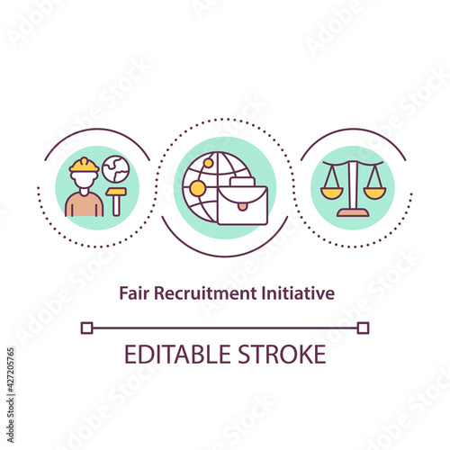 Fair recruitment initiative concept icon. Legal protection of immigrants. Migrant workers rights idea thin line illustration. Vector isolated outline RGB color drawing. Editable stroke