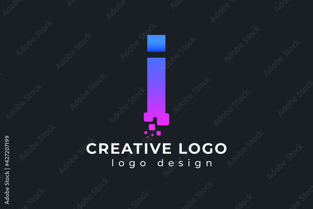 I Letter Design with Creative Dots Bubble and Blue Pink Colors Vector Illustration. I Letter Design with Creative Dots Bubble and Blue Pink Colors Vector Illustration.