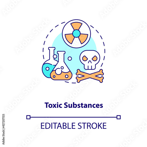 Toxic substances concept icon. E-waste component idea thin line illustration. Recycling toxic chemicals. Hazardous wastes management. Vector isolated outline RGB color drawing. Editable stroke