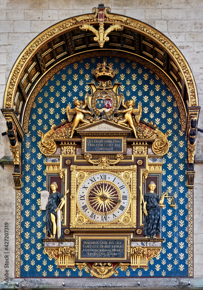 The Conciergerie clock, the oldest public clock in Paris, France