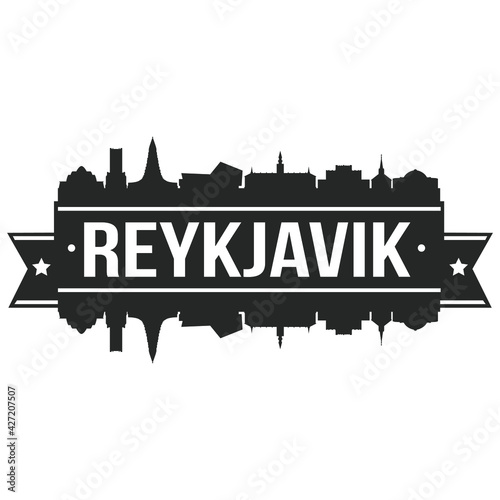 Reykjavic Iceland Skyline Banner Vector Design Silhouette Art Stencil illustration.