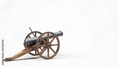 ramadan cannon shot for iftar, 3d animation, isolated on white. suitable for war, medieval, hystoric, islamic and ramadan themes.
