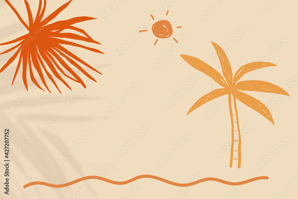 Summer sunset on a beige background with orange border doodle Summer sunset on a beige background with orange border doodle