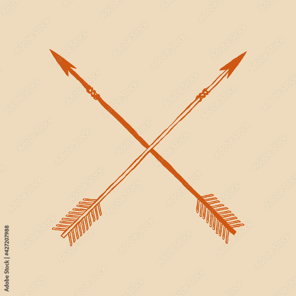 Crossed arrow logo hand drawn in vintage wild west theme Stock
