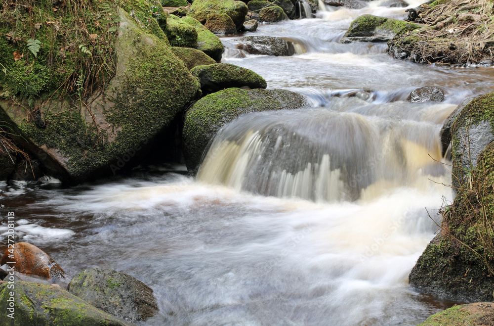 Fototapeta premium Close up of a small cascade, Wyming Brook Sheffield 
