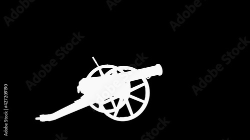 ramadan cannon shot for iftar, 3d animation with alpha luma matte, isolated on white. suitable for war, medieval, hystoric, islamic and ramadan themes.