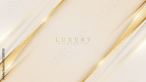 Elegant cream shade background with line golden elements. Realistic luxury paper cut style 3d modern concept. vector illustration for design.