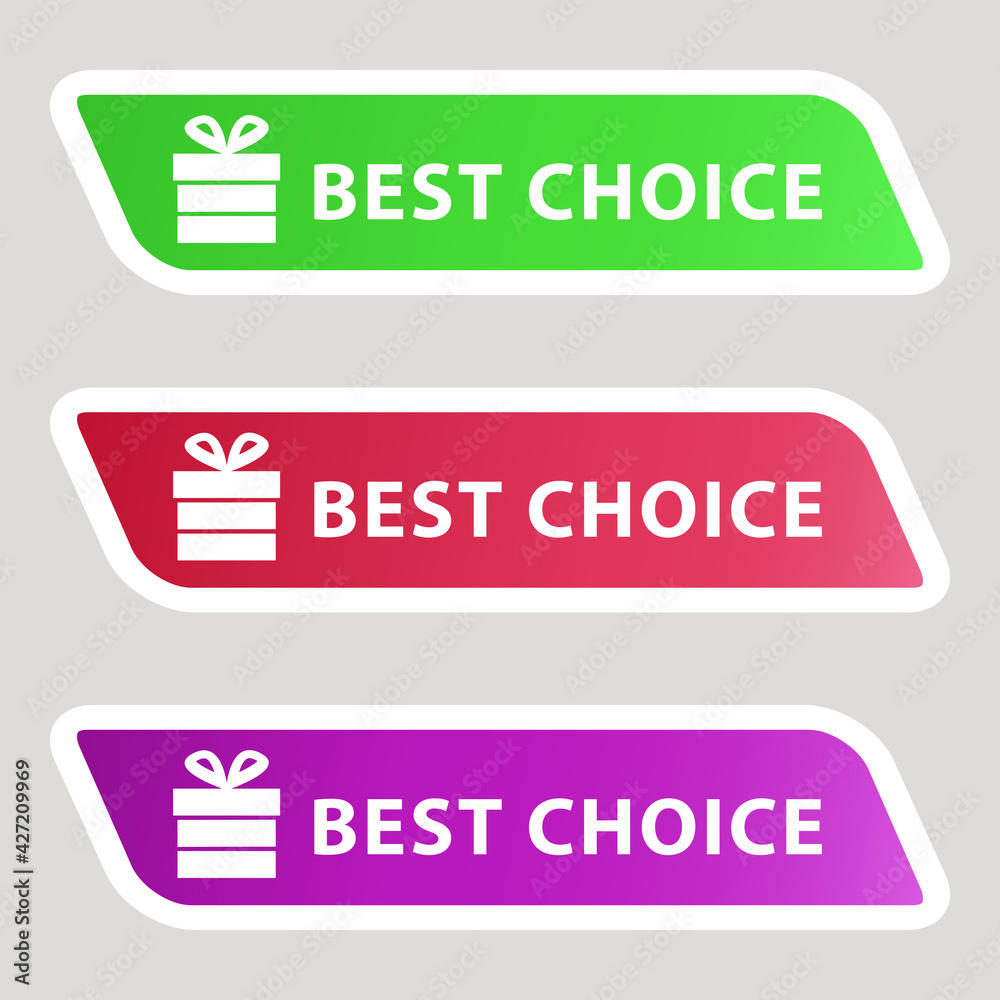 The best choice. Set of three stickers decorated a gift box. Graphic resource for websites, social networks, printing products. Vector illustration. The best choice. Set of three stickers decorated a gift box. Graphic resource for websites, social networks, printing products. Vector illustration.