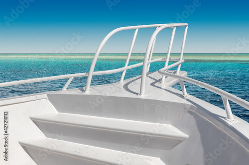 Front of the luxury yacht on tropical sea in cruise in paradise island
